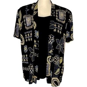 Embroidered metallic gold silver floral blouse jacket women‎ size 14